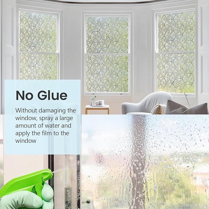 KESPEN Frosted Glass Window Privacy Film, Decorative Frost Window Clings for Home and Office, 97% UV Blocking Window Stickers, Rainbow Film Door Covering Hexagonal Pattern, 17.5 Inch X 6.5Feet