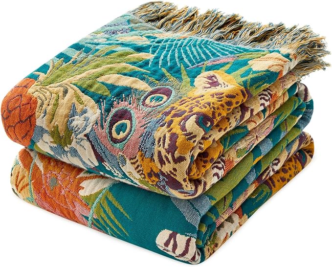 LUTBM Throw Blanket for Bed Couch Sofa Soft Cotton Twin Breathable Spring Blankets for Bedroom Living Room All Season Reversible Quilt Leopard Throws Whimsical Home Decor 60"x80"
