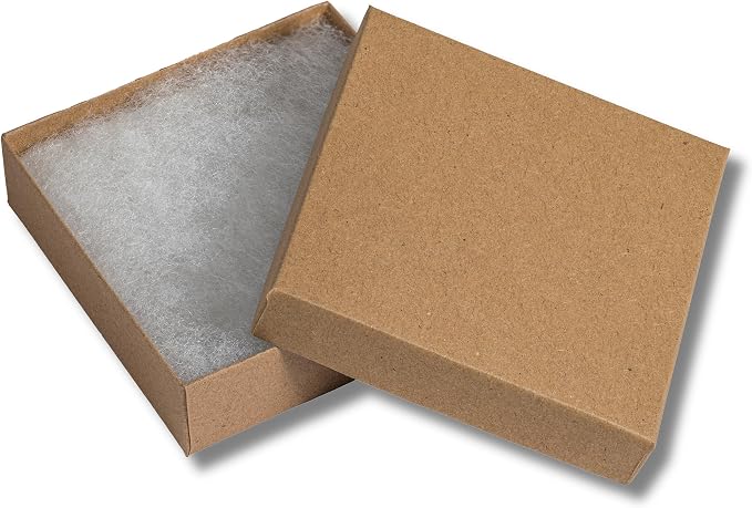 JPB Recycled Kraft Cotton Filled Jewelry Boxes (Case of 100) (100, 3.5" x 3.5" x 1")