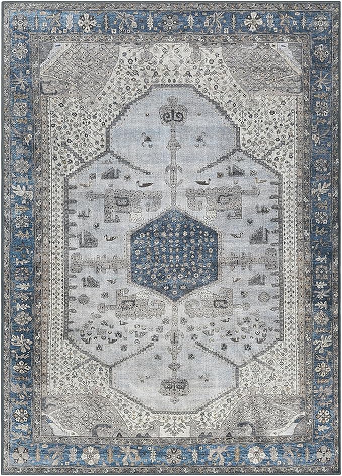 Keen Home Design 5x7 Rug - Machine Washable Area Rug with Non-Slip Backing, Ideal for Living Room, Dining Room, Bedroom - Vintage, Easy Clean, Durable, Low Pile Rug - (5' x 7')