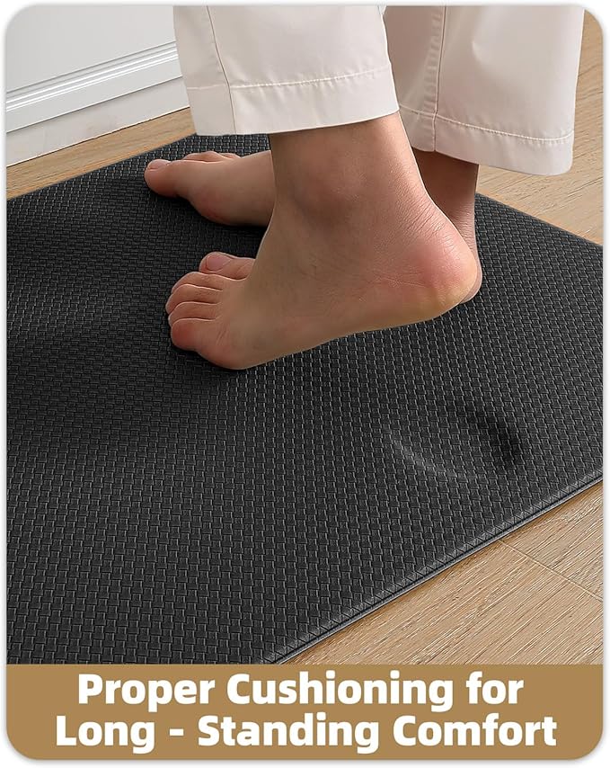 Color&Geometry Anti Fatigue Cushion Padded Kitchen Mat for Floor - 24x59+24x94,Easy Clean, Waterproof & Oil Proof, Anti Slip, Foam Rubber Runner Rug for Front Sink Comfort Standing, Black Set of 2