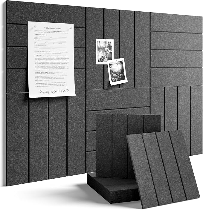 Fluxynara Felt Bulletin Board Tiles Large 36" x 24"Cork Board Alternative-6 Pack with 32 Adhesive Tabs, Thick Slat Wall Panels for Office Decor, Push Pin Board Wall Organizer Alternative-Charcoal Gray
