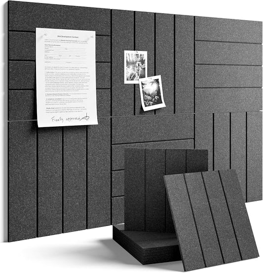 Fluxynara Felt Bulletin Board Tiles Large 36" x 24"Cork Board Alternative-6 Pack with 32 Adhesive Tabs, Thick Slat Wall Panels for Office Decor, Push Pin Board Wall Organizer Alternative-Charcoal Gray