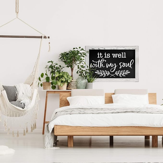 Loddie Doddie Magnetic Chalkboard - 20 x 30 in, White Rustic Frame - Magnetic Chalkboard for Wall & Photo Display - Chalk Board Calendar for Wall - Menu Sign for Kitchen