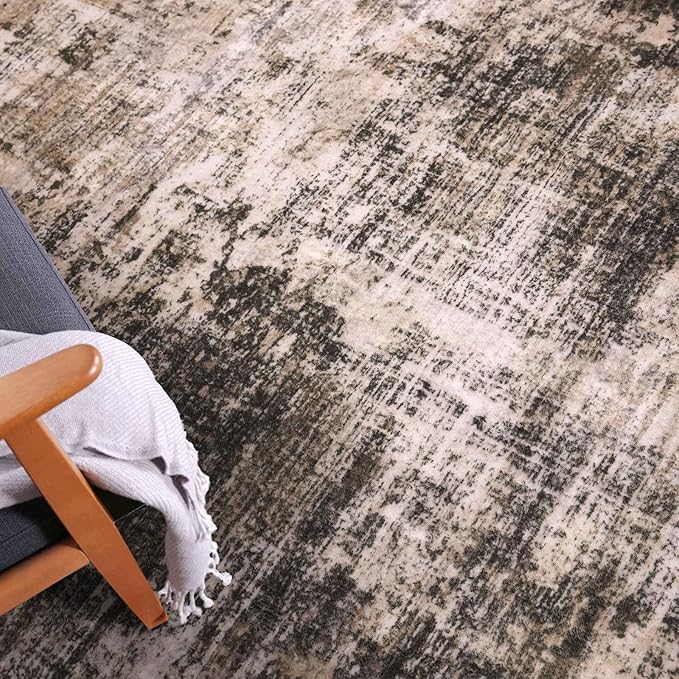 IOHOUZE Abstract Area Rug 4x6 Ft Washable Rugs for Entryway Indoor, Non Slip Small Living Room Rugs Printed Faux Wool Throw Rug, Floor Carpet for Kitchen Nursery Playroom, Brown/Rust