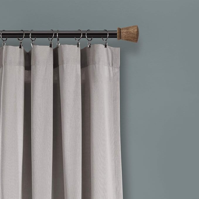 Lush Decor Linen Button Window Curtain Panel, Single, 40" W x 95" L, Gray & Off White- Country Curtains - Rustic Decor - Color Block - Modern Farmhouse Curtains