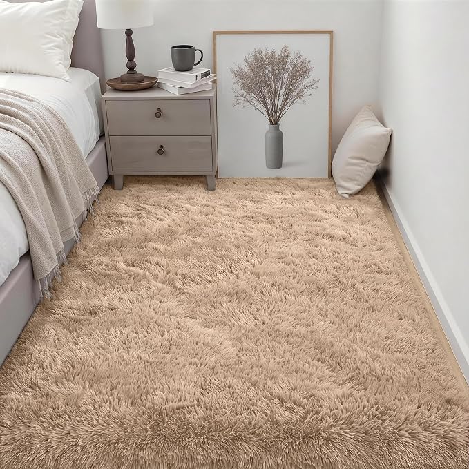 6x9 Area Rugs for Living Room Bedroom: Ultra Soft Fluffy Shag Rug Upgrade Non-Slip Non-Shedding Large Fuzzy Plush Carpet Indoor Floor Carpets for Kids Room Playroom Nursery Dorms Home Decor Beige