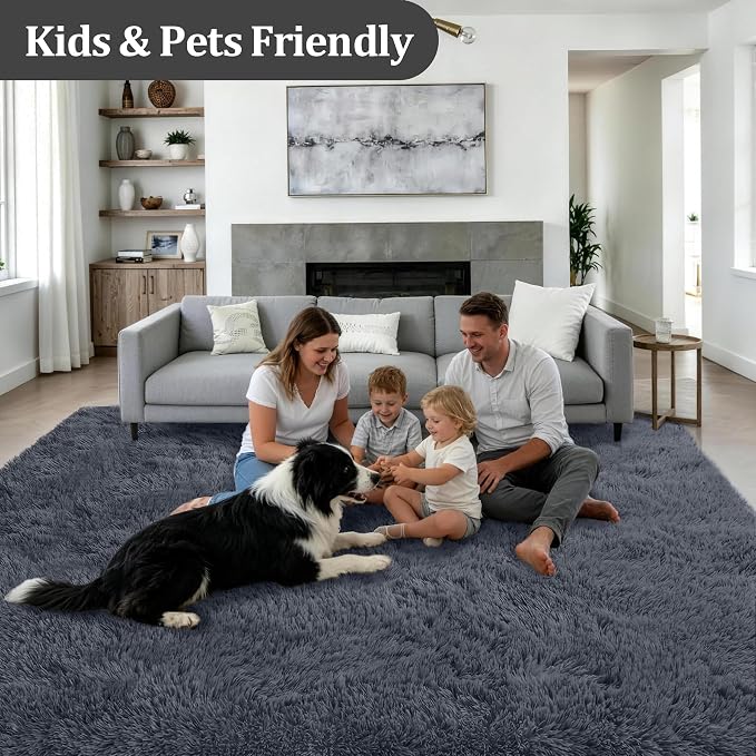 Fluffy 5x7 Area Rugs for Living Room Bedroom: Ultra Soft Shag Rug Non-Slip Non-Shedding Small Plush Bedside Rug Indoor Floor Carpets for Kids Room Playroom Entryway Nursery Dorms Home Decor Grey