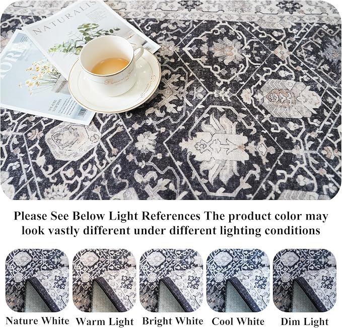 3x12 Washable Hallway Runner Rug: Oriental Long Ultra Soft Runners for Kitchen Entryway Thin Non Slip Bathroom Nursery Floor Mat Water Resistant Low Pile Carpet for Living Room Bedroom (Black,3x12)