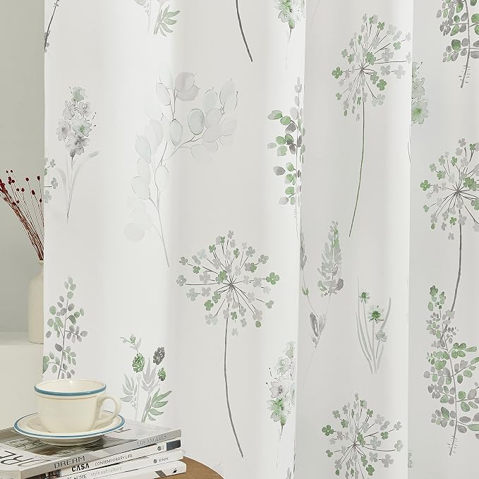 XTMYI Sage Green Curtains 102 Inches Long for Living Room,80% Blackout Room Darkening Boho Cottagecore Decor Vine Botanical Curtains Drapes for Bedroom 2 Panels Set,Light Green and Gray