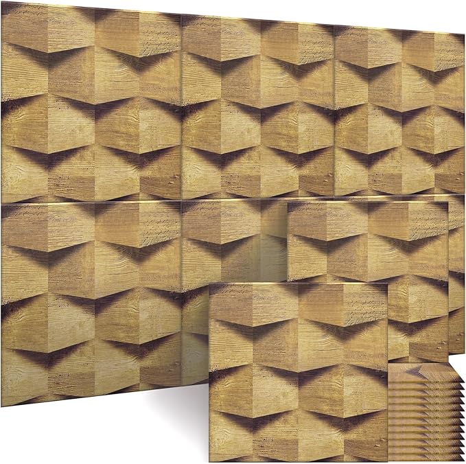 BUBOS 6 Pack Acoustic Wall Panels - High-Density Polyester Sound Absorbing Panels, Decorative Wood Print Treatment for Recording Studio & Home Office, Peel and Stick, 23.6" x 23.6"
