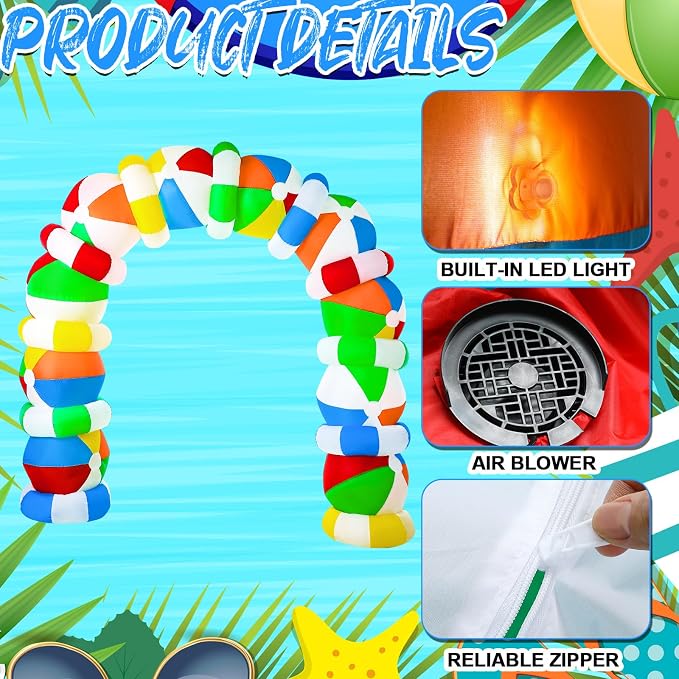 Shappy 9ft Beach Ball Inflatables Arch Summer Outdoor Decorations Build in LED Lights Summer Inflatables Arch Yard Decoration for Pool Beach Garden Lawn Party Decor, No Assembly Required