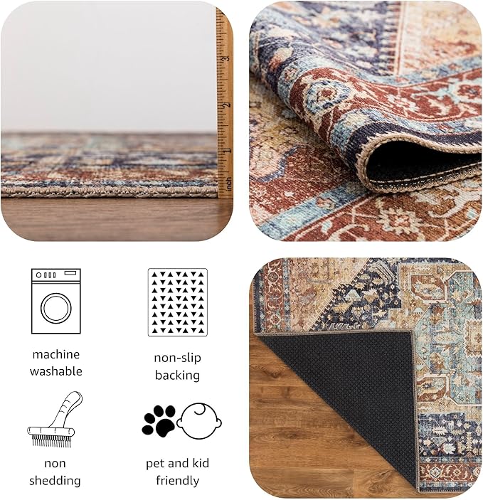 Keen Home Design 30"x120" Rug - Machine Washable Runner with Non-Slip Backing, Ideal for Hallway, Entryway, Kitchen, Laundry Room - Vintage, Easy Clean, Durable, Low Pile Rug - (2'6" x 10')
