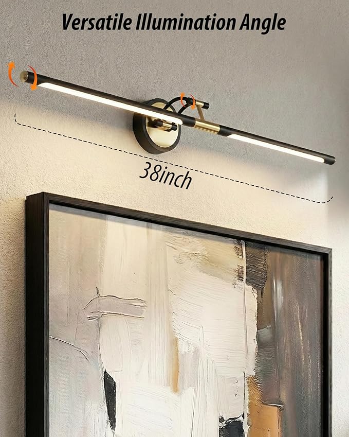 Picture Lights Battery Operated, 38inch 3CCT&Dimmable Picture Frame Light with Remote, 5200mAh Rechargeable Picture Light for Wall, Black and Gold