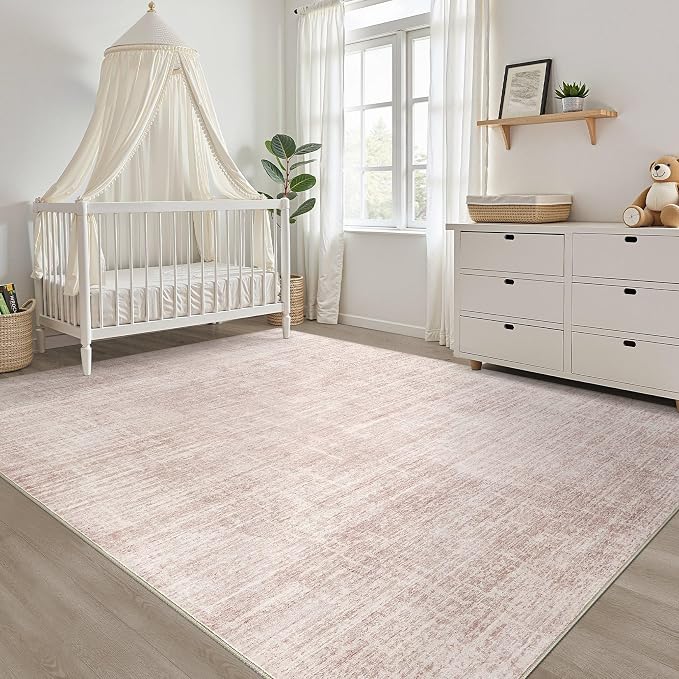 Pink Rug 5x8 Living Room: Washable Large Neutral Rugs Abstract Soft Modern Stain Resistant Indoor Floor Non-Slip Carpet for Nursery Kids Girls Bedroom Playroom Dining Room Under Table