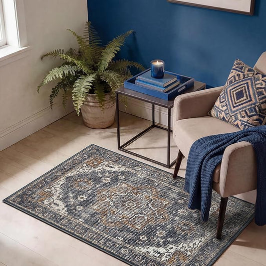 Keen Home Design 2x3 Rug - Machine Washable Entry Rug with Non-Slip Backing, Ideal for Enteryway, Kitchen, Bathroom, Laundry Room - Vintage, Easy Clean, Durable, Low Pile Rug - (2' x 3')