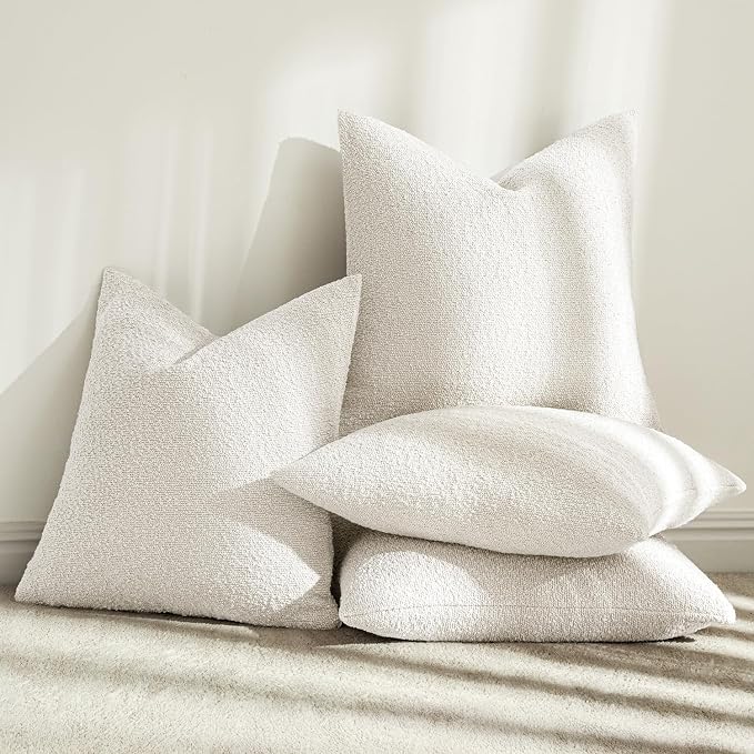 MIULEE Pack of 4 Decorative Textured Boucle Throw Pillow Covers | 20x20 Inch White Accent Pillow Cases Soft Couch Cushion Covers for Modern Farmhouse Boho Sofa Bed Livingroom Home Decor