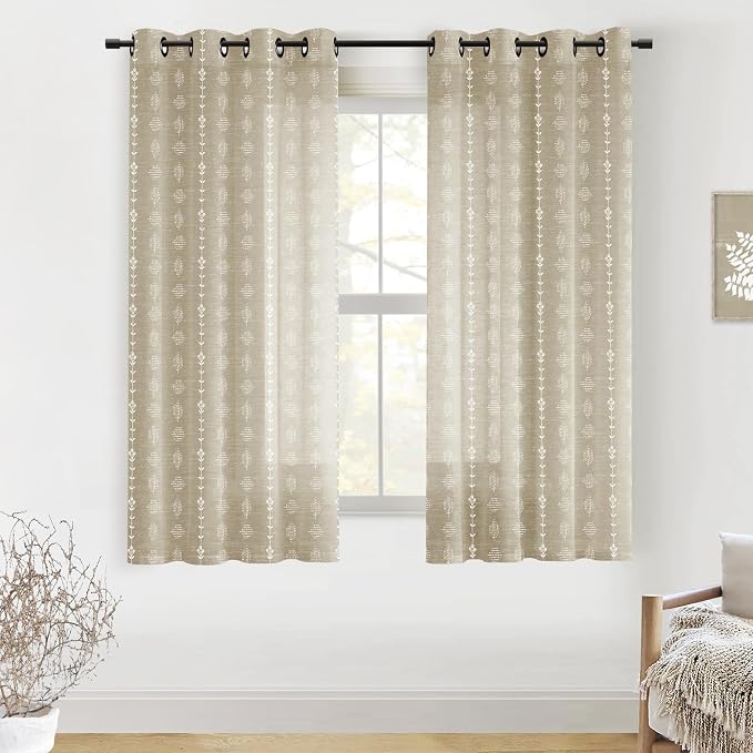 Lino Rosa Nursery Curtains for Baby Girl Boy,Neutral Boho Short Window Sheers 63 Inch Length