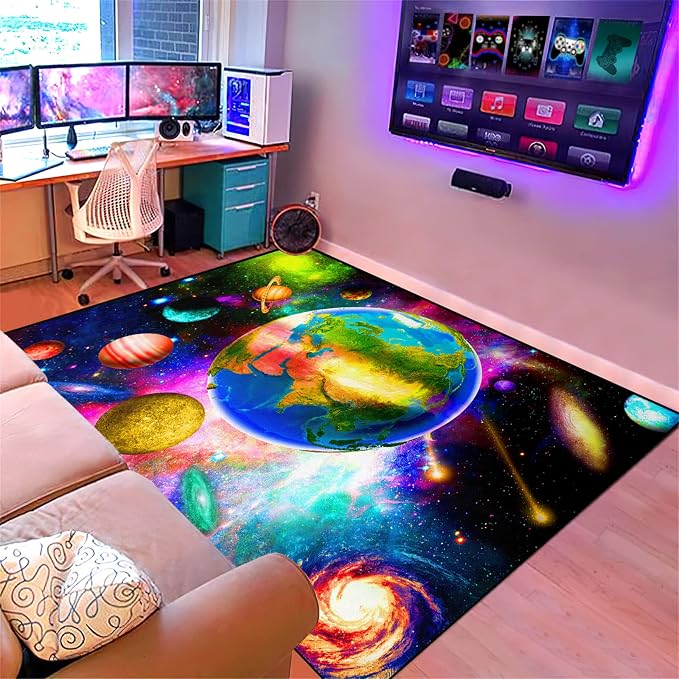 BATATADOCE Outer Space Floor Rugs Planet Area Rugs Solar System Rug Space Area Rug Boys Rugsfor Bedroom Playroom Living Room Space Room Decor 5'×7'