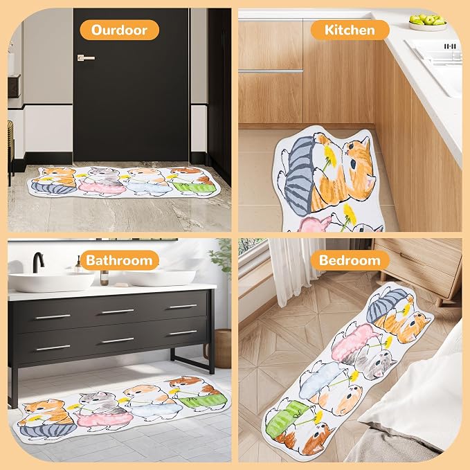 Cat Rugs, 1.3' X 3.9' Small Cute Irregular Shaped Rug for Bedroom Bathroom Room, Funny Cartoon Pet Area Carpet Kid Rugs, Cat Decor Dog Shaped Pet and Children Entryway Runner Rug (D Four Pants Cat)