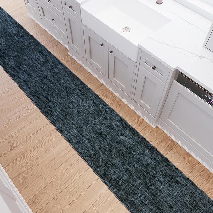 Ottomanson Mud Mat 2'7" x 4' Indoor Door Mat – Machine Washable Soft Non-Slip Rug, Quick Dry Low Pile Carpet for Kitchen, Bathroom & Entryway, Solid Charcoal Navy