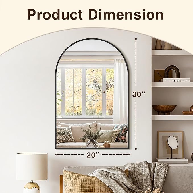 Vanity Bathroom Mirror for Wall, 2 Pack 30"x20" Arched Bathroom Mirror for Over Sink, Arched Metal Frame for Bedroom, Living Room, Entryway, Hanging or Leaning, Black