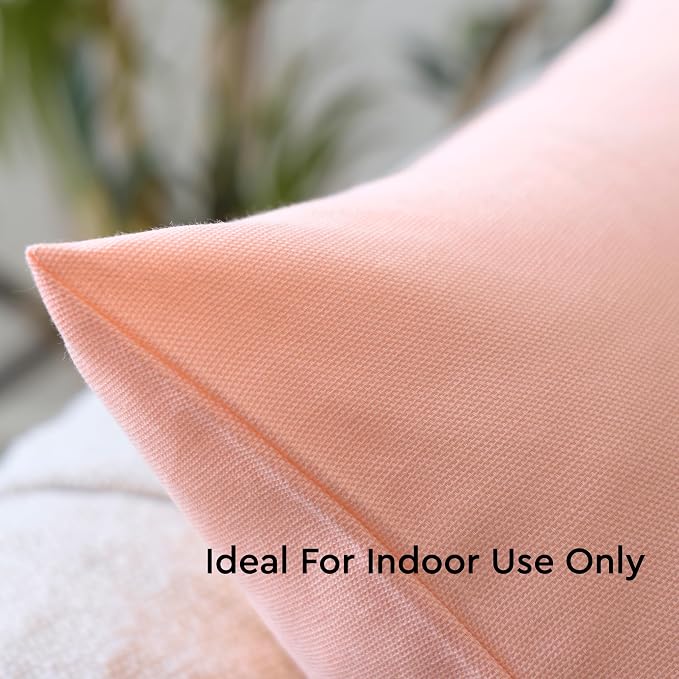 Encasa XO Throw Pillow Covers 16x16 in Set of 2 Powder Pink | No Inserts | Cotton Pillow Covers for Living Room, Bed, Sofa, Couch | Decorative Cushion Covers with Improved Zipper