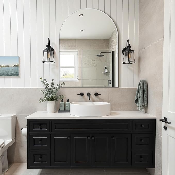Bathroom Vanity Mirror for Wall, 40”x30” Arched Bathroom Mirror for Over Sink, Arched Metal Frame for Bedroom, Living Room, Entryway, Hanging or Leaning, Silver