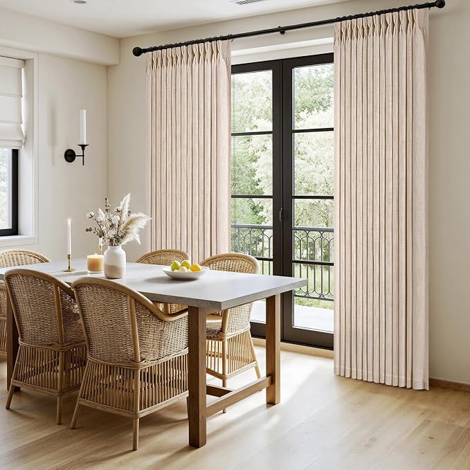 MIULEE Pinch Pleated Thick Linen Curtains 102 Inches Long 2 Panels for Living Room Bedroom, Linen Textured Drapes Pleat Back Tab Memory Trained Light Filtering Sand Beige Window Curtains with Hooks