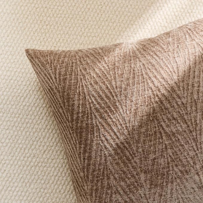 Summer Pillow Covers 22x22 Inch Set of 2, Soft Decorative Throw Pillow Covers with Leaves Texture, Hidden Zipper for Home Sofa Bed Couch (Tan, 22" x 22" (Pack of 2))