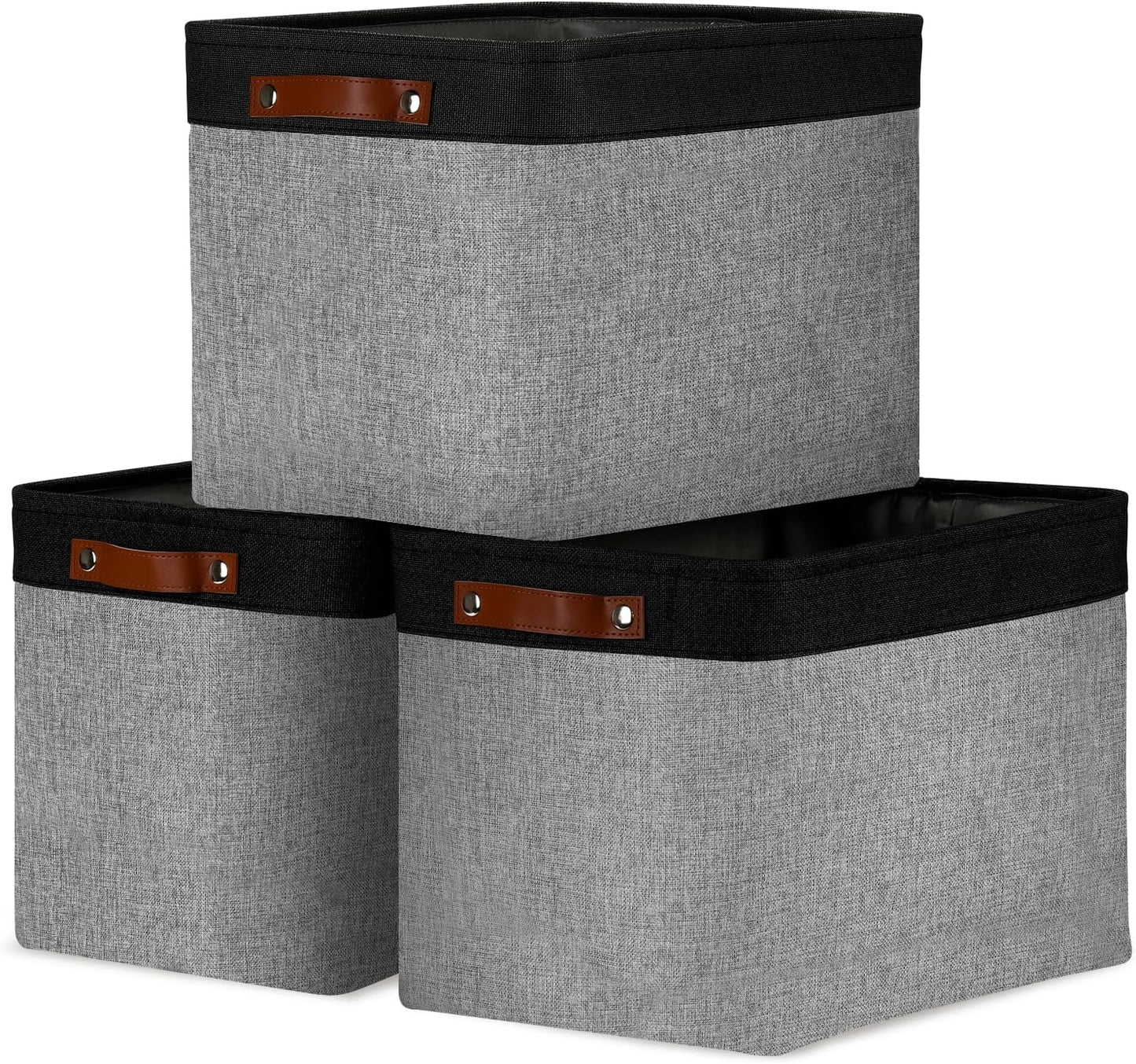 DULLEMELO Fabric Storage Bins - Decorative Large Baskets for Home Shelves & Bedroom, Canvas Toy Organizers (Black & Gray)