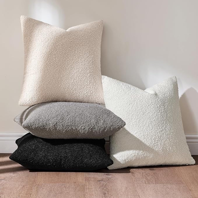 MIULEE Pack of 4 Decorative Textured Boucle Throw Pillow Covers | 20x20 Inch Black White Accent Pillow Cases Soft Couch Cushion Covers Modern Farmhouse Boho Sofa Bed Livingroom Home Decor