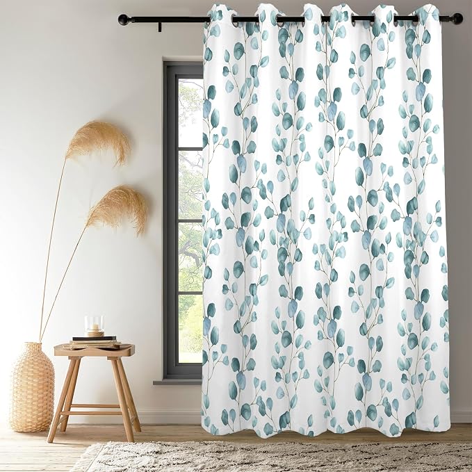 Renaiss Eucalyptus Leaf Curtains Green Eucalyptus Print Blackout Window Drapes for Bedroom Botanical Grommet Top Thermal Insulated Window Curtains for Living Room 29W x 45L 2 Panel Set