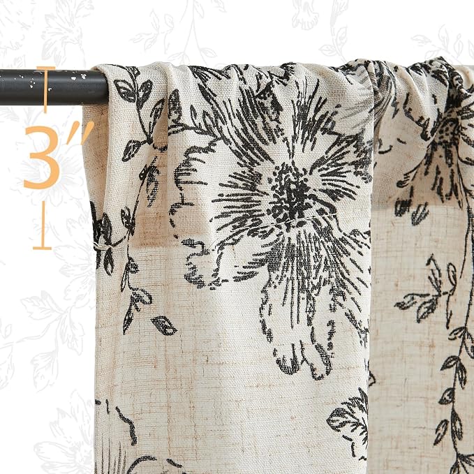jinchan Linen Kitchen French Floral Tier Curtains 30 Inch Farmhouse Vintage Cafe Small Window Rustic Half Window Curtains for Living Room Bathroom 2 Panels Black on Beige