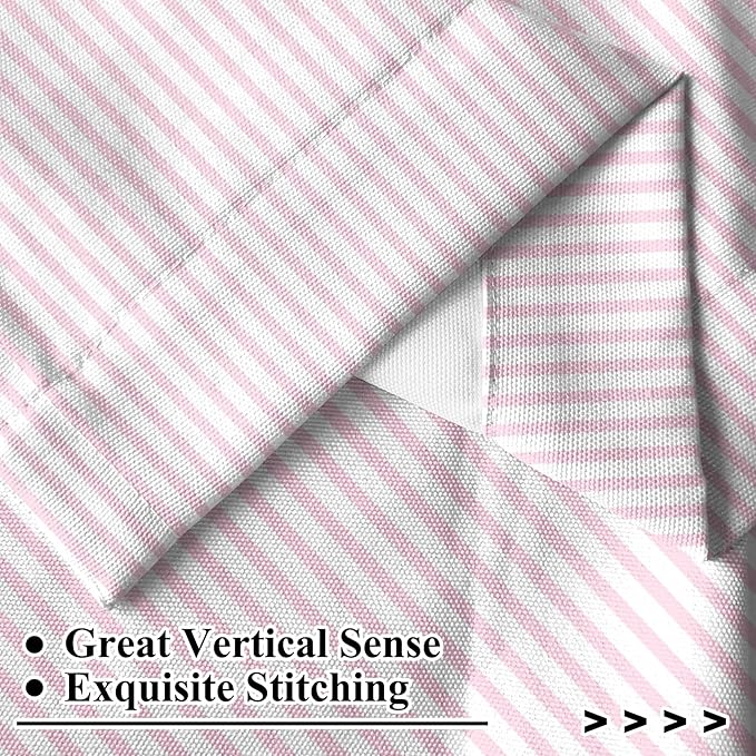 Renaiss 42 x 54 Inch Pink Striped Kitchen Curtains Heavy Linen Cafe Curtain Modern Farmhouse Window Treatment Tiers for Living Room Bathroom RV Camper Small Window Light Filtering Rod Pocket 2 Panels