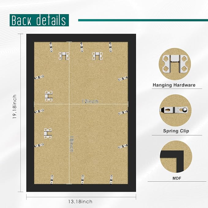 Picrit 12x18 Picture Frame 3 Pack, Black Poster Frame, Display Poster 11 x 17 with Mat or 12 x 18 without Mat for Horizontal or Vertical Wall Mounting