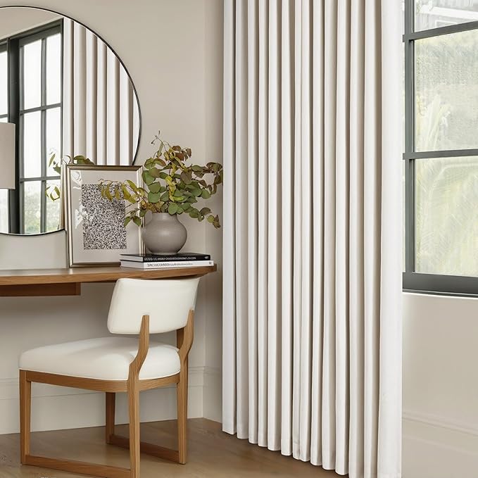 Natural Linen Blackout 112 Inch Curtains for Living Room 2 Panels Set Pinch Pleated Back Tab Drapes Farmhouse Thermal Insulated Full Black Out Curtains 112 Length High Ceiling to Floor Cream Ivory