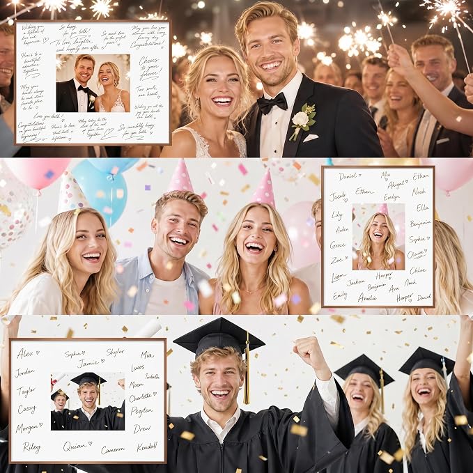 Signature Picture Frame 16x20, Aluminum Signable Frame with Glass, Bronze | Warm Bronze Signable Frame with 8x10 for Wedding, Graduation, Birthday & Baby Shower Guest Book| Real Glass & Wall Kit