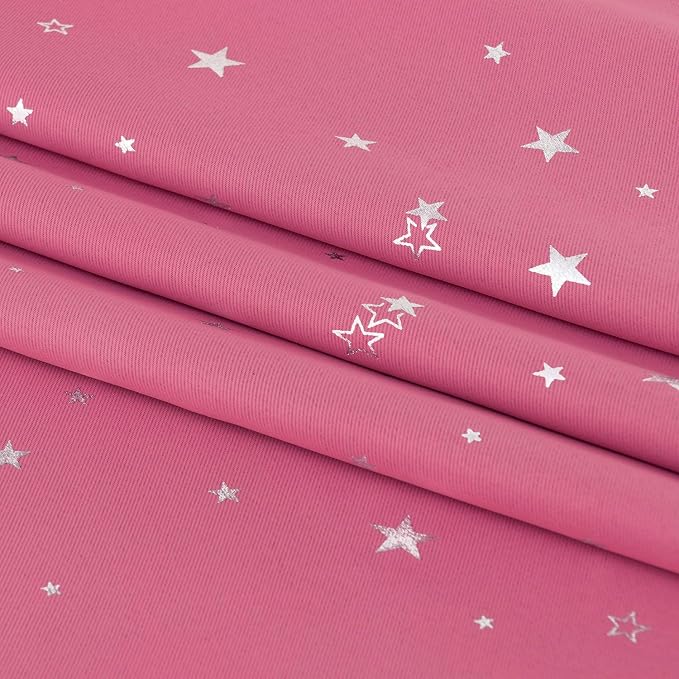 BGment Kids Blackout Curtains for Bedroom - Grommet Thermal Insulated Silver Star Print Room Darkening Curtains for Living Room, Set of 2 Panels (46 x 90 Inch, Pink)