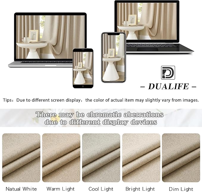 DUALIFE 100% Blackout Curtains 120 Inches Long 10 ft Tall,Extra Long Curtains Linen Textured Thermal Insulated Curtains & Drapes for Bedroom,Living Room - Taupe W50x L120
