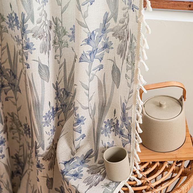 OYX Floral 96 Inch Curtains for Bedroom 2 Panel Set – Semi Sheer Rod Pocket Vintage Boho Farmhouse Drapes, Floor Length Printed Window Panels for Living Room