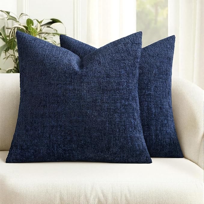 MIULEE Decorative Throw Pillow Covers 16x16 Pack of 2 Navy Blue Couch Pillow Covers Soft Cozy Textured Chenille Pillowcases for Home Decor Sofa Living Room Cushion Bedroom