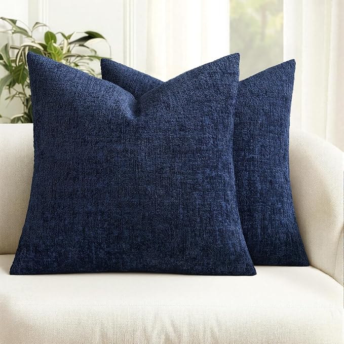MIULEE Decorative Throw Pillow Covers 18x18 Pack of 2 Navy Blue Couch Pillow Covers Soft Cozy Textured Chenille Pillowcases for Home Decor Sofa Living Room Cushion Bedroom