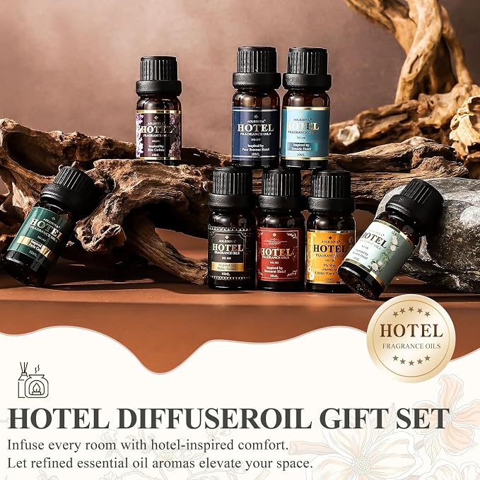 Hotel Diffuser Oil Gift Set - Inspired by 5-Star Hotel Fragrance Oil Set - My Way, White Tea,Baccarat,Four Seasons,Dubai,Beachfront Villa,Paris Coast