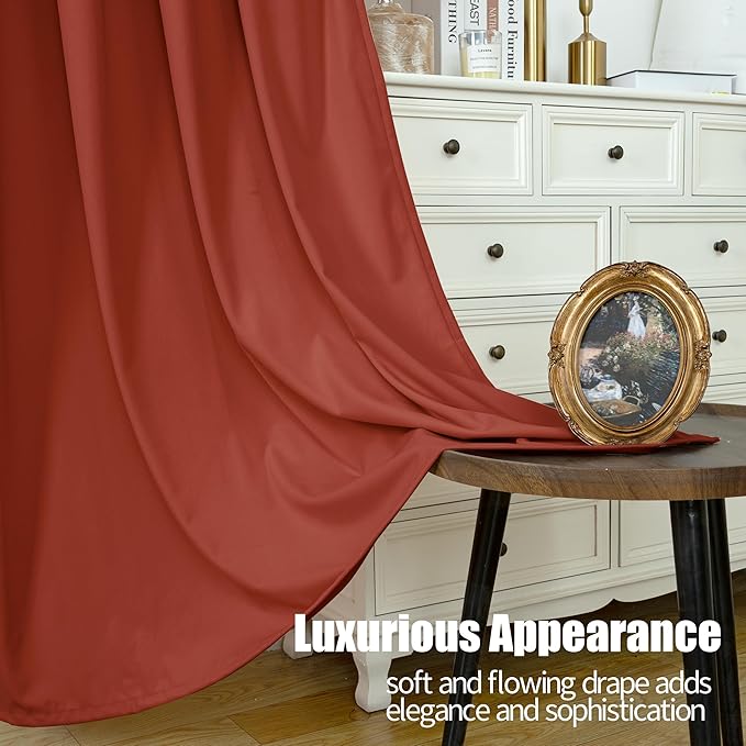 YoungsTex Terracotta Curtains 90 Inches Long 2 Panels, Velvet Drapes Room Darkening with Grommet Privacy for Bedroom Living Room Floor Length, 52 X 90 Inch