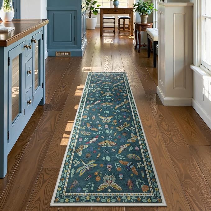 Lahome Insect Washable Runner Rug, 2x6 Kitchen Runners for Hallways 6 Feet Non Slip, Soft Laundry Room Rug Ultra-Thin Long Carpet for Bathroom Bedroom Entryway Vionnet, Dark Green