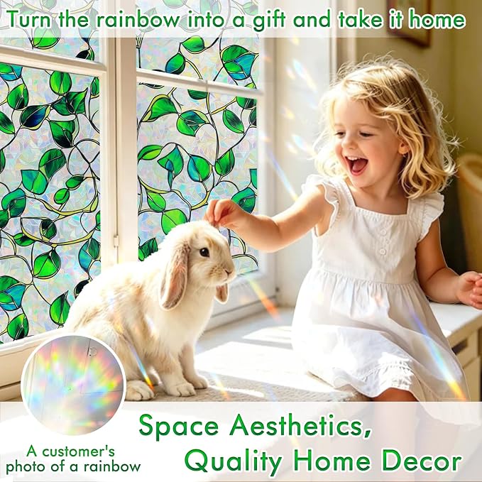 SOMWISE Rainbow Window Privacy Film,Heat Control,UV Blocking,Anti-Glare,Day & Night Privacy Protection & Decoration for Home, Bathroom,Glass Door,Static Cling,Renter-Friendly with Installation Tools