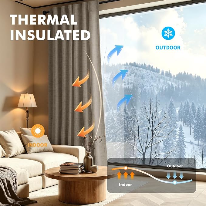 MIULEE 100% Blackout Linen Curtains for Bedroom, Faux Linen Solid Luxury Decor Thermal Insulation Room Darkening Drapes for Living Room Back Tab Rod Pocket 42 x 90 Inches, 2 Panels