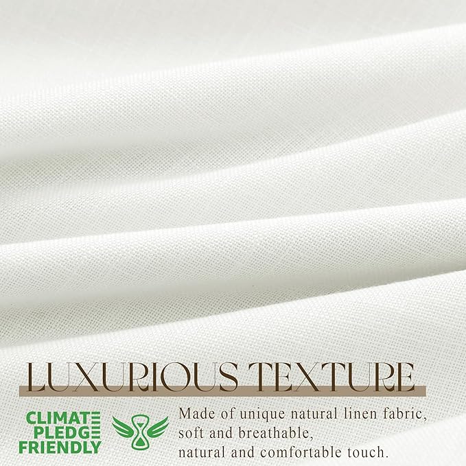 Ivory Pinch Pleated Linen Blackout Curtains 96 Inches Long for Bedroom Living Room 2 Panels Set, Darkening Thermal Insulated Double Layer Boho Neutral Pinch Pleat Hooks Rings Track System Curtain