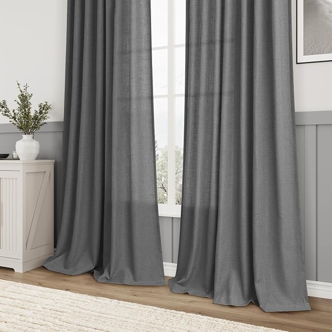 Extra Long Blazer Grey Curtains 108 Inches 2 Panels for Living Room Bedroom Privacy Windows Treatment Light Filtering Sliding Glass Door Curtain Farmhouse Neutral Rustic Decorations 52x108 Dark Grey
